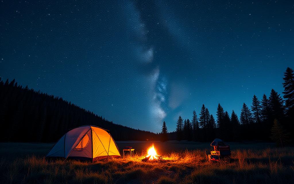 Off-grid celestial camping under pristine dark skies